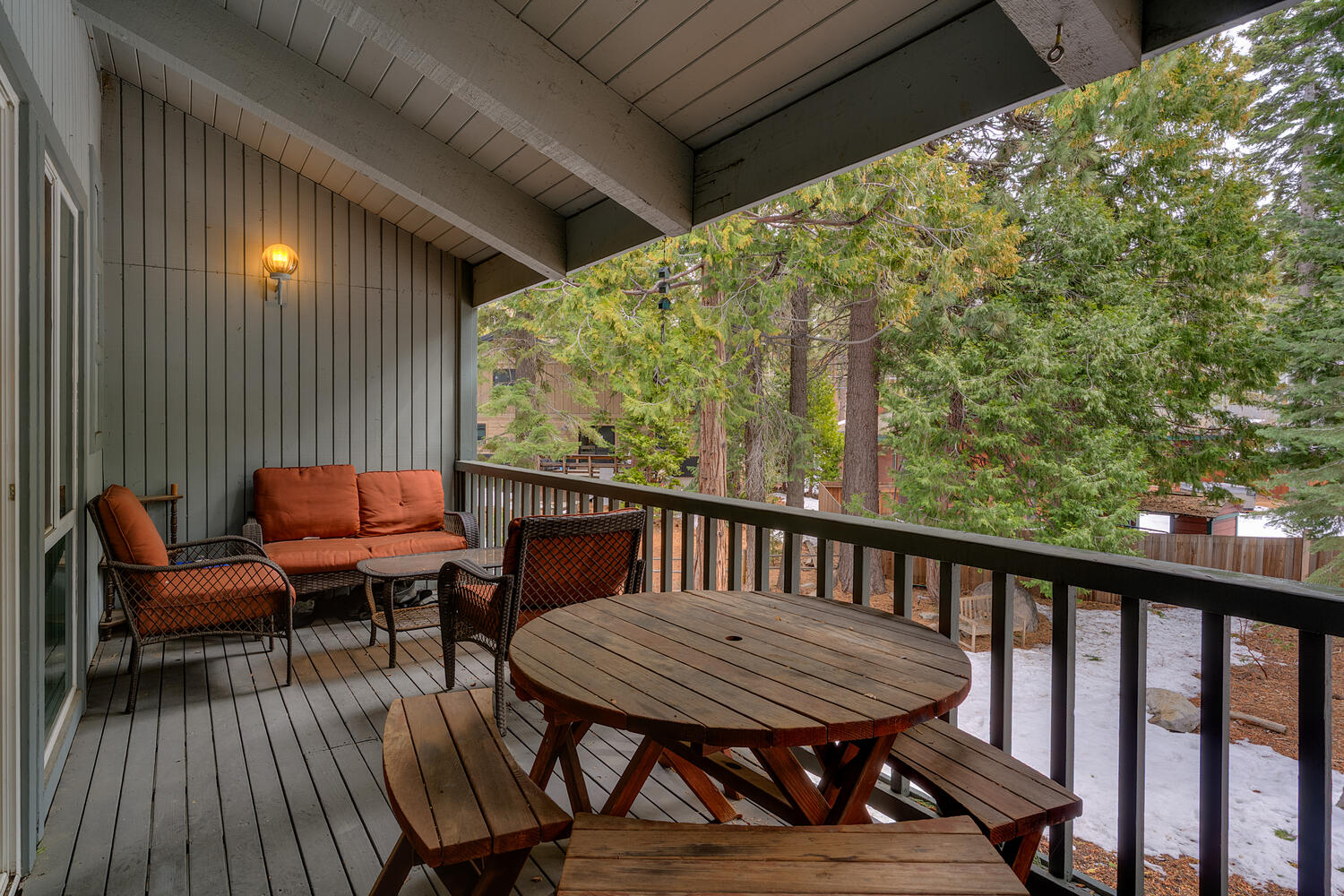 Private patio setting at Dollar Hill retreat in Tahoe City